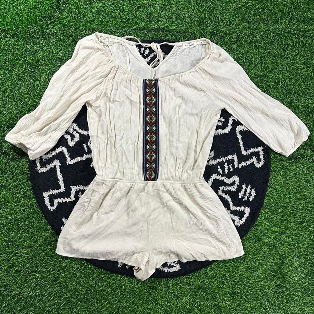 Vintage Blu Pepper Southern Pattern Linen Romper - M; 17x27 (Width/Length)